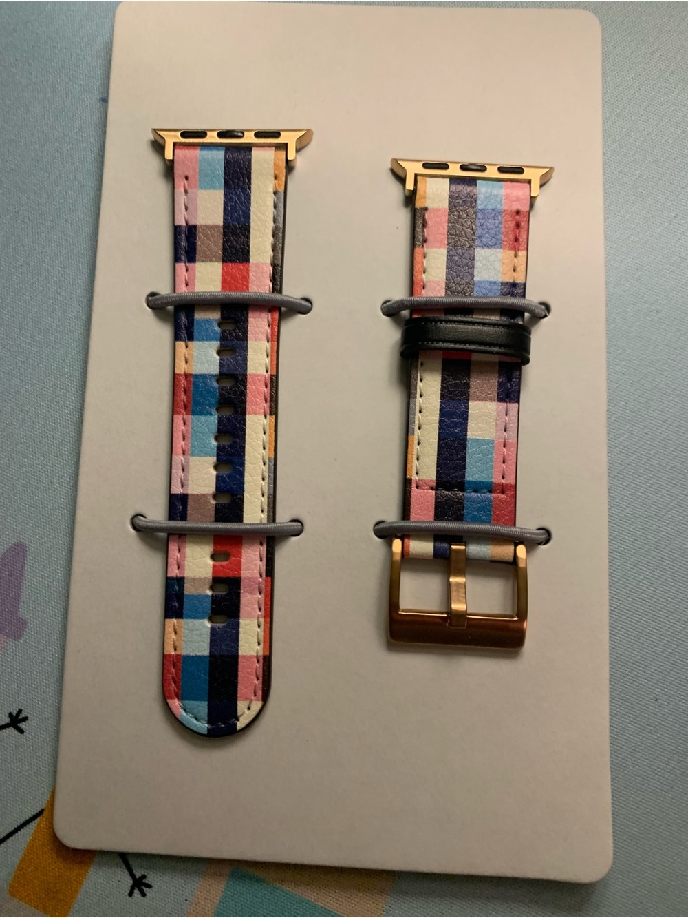 Colorblock Plaid Leather Watch Band - Pastel Multicolor Apple smartwatch